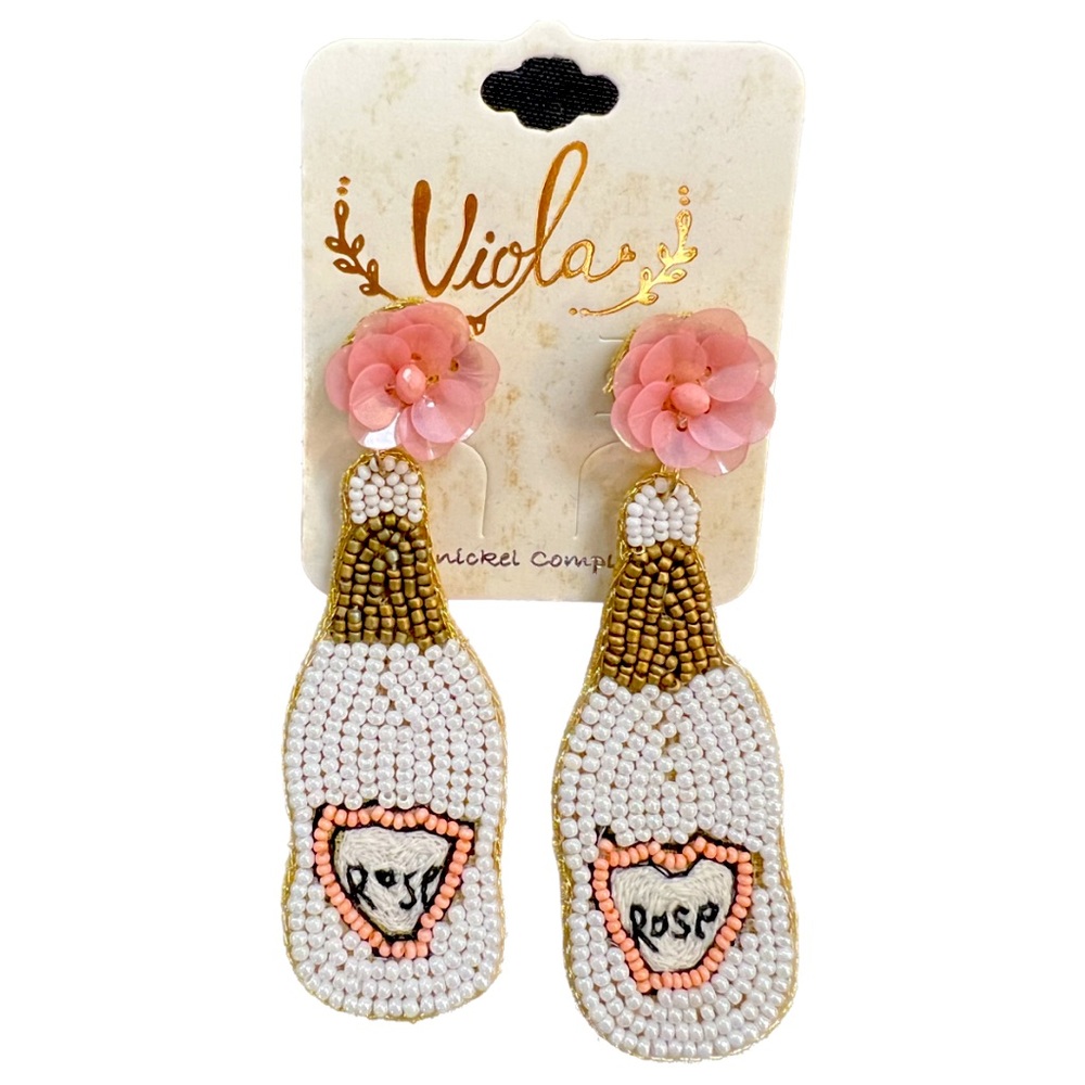 Rose Beaded earrings! Wine bottle design! 3” long
Perfect for the Bride!
